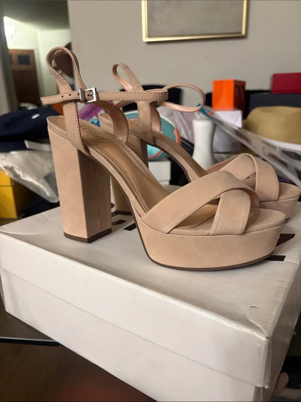 SCHUTZ Blush Nude Platform Block Heel Sandals #76